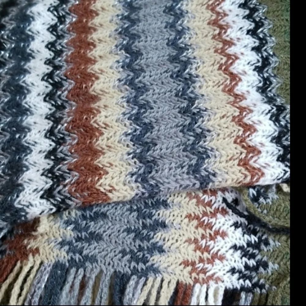 Chevron Knit earth tones Brown/Beige/Green and metallic Soft Scarf.
